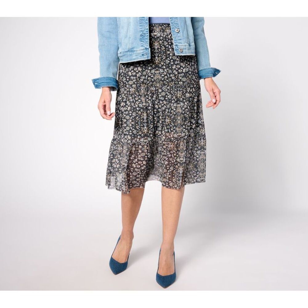 Denim & Co. Women's Skirt Sz M Canyon Retreat Mesh Tiered Black A636396